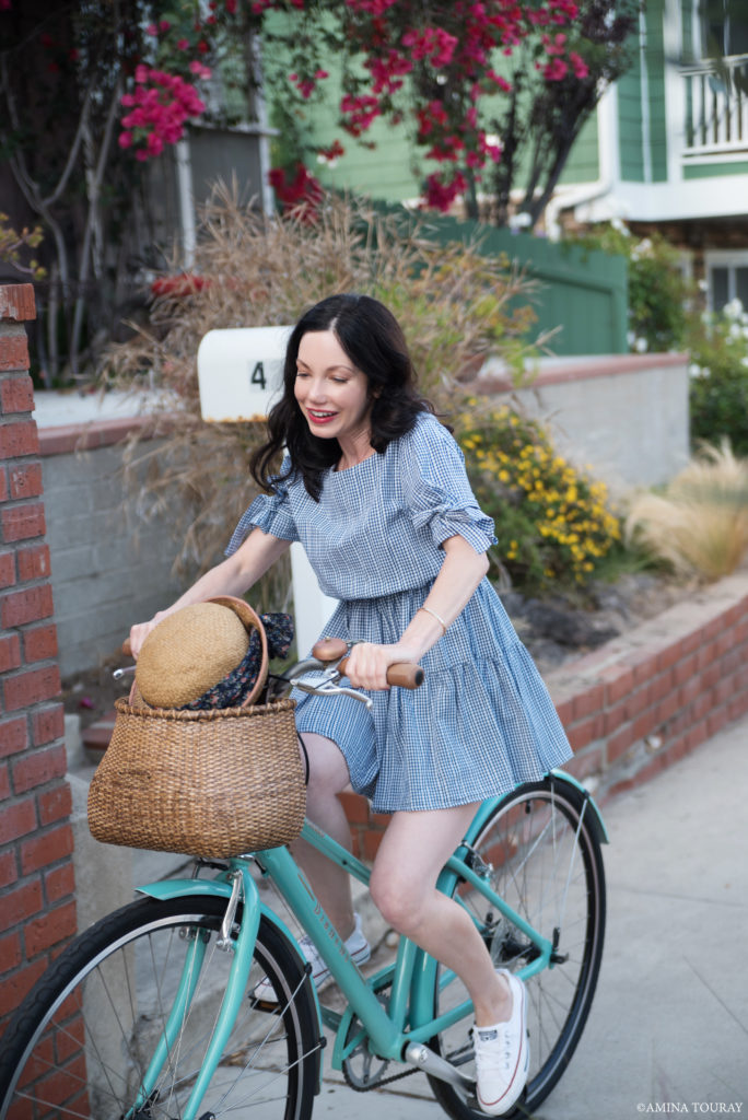 Blue Gingham Dress Bike Ride