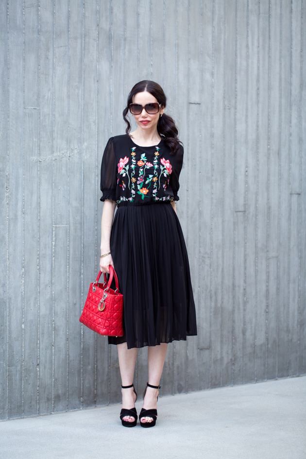 Black Embroidered Floral Dress