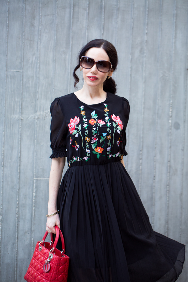 Black Embroidered Floral Dress