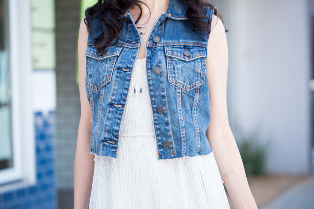 A&F Denim Vest and House of Harlow 1960 Necklace
