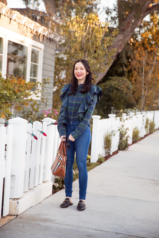 Plaid and Ruffled Blouse